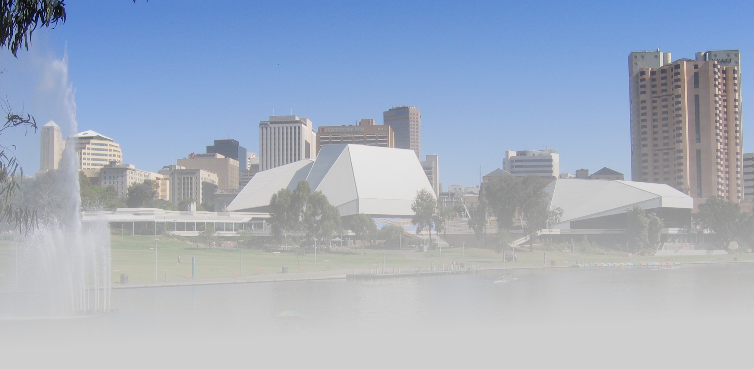 Photo of Adelaide Festival Theatre and Adelaide Convention Centre, from across the Torrens River
